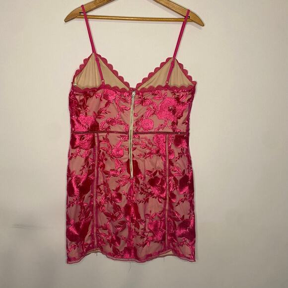 Lulus Mini Dress Hot Pink Lace Floral Bodycon Party Size Large Romantic - Picture 6 of 11